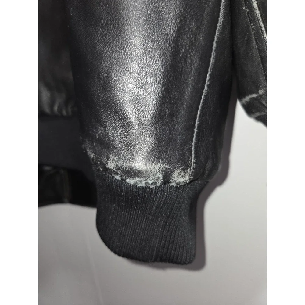 Leather Zippered Men's Jacket Black Size 3XL Roca Wear - Picture 10 of 13